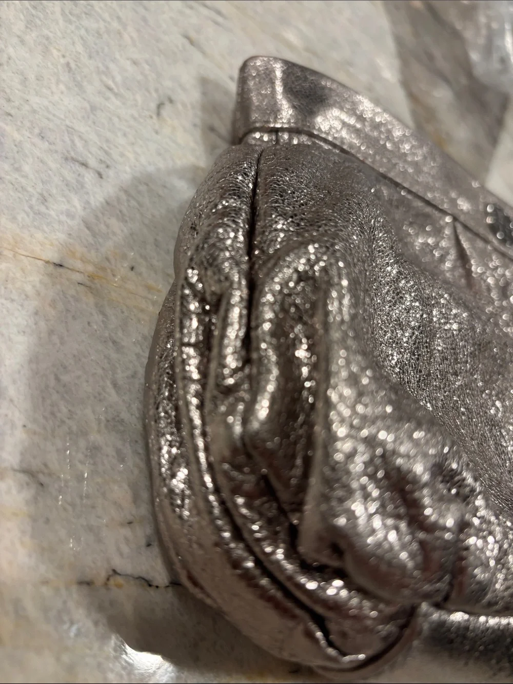 Tory Burch Shimmery Pewter Leather Wristlet Clutch